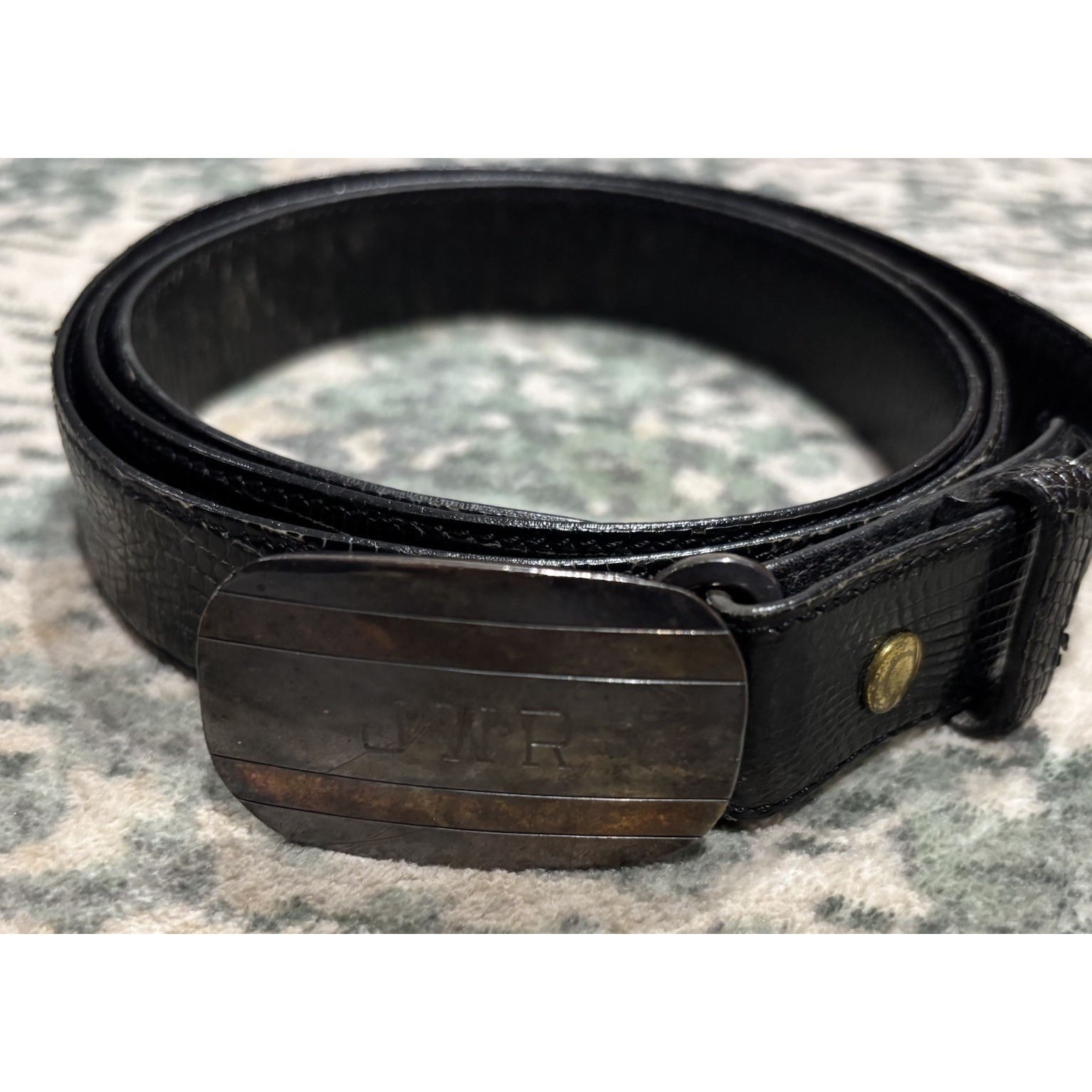 Vintage Tiffany And Company Genuine Lizard Belt Sterling Silver Buckle Black 40
